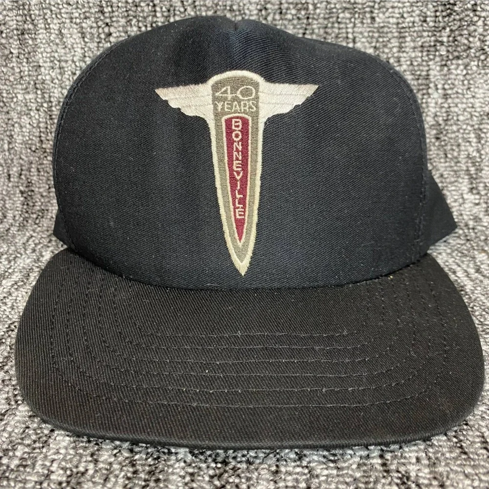 Vintage Pontiac Bonneville 40 Years Snapback Hat Black Made in USA Car Emblem